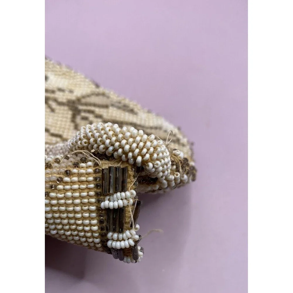 Vintage Beaded Evening Bag Purse Womens Ivory Cream Floral Flap Handheld *READ*